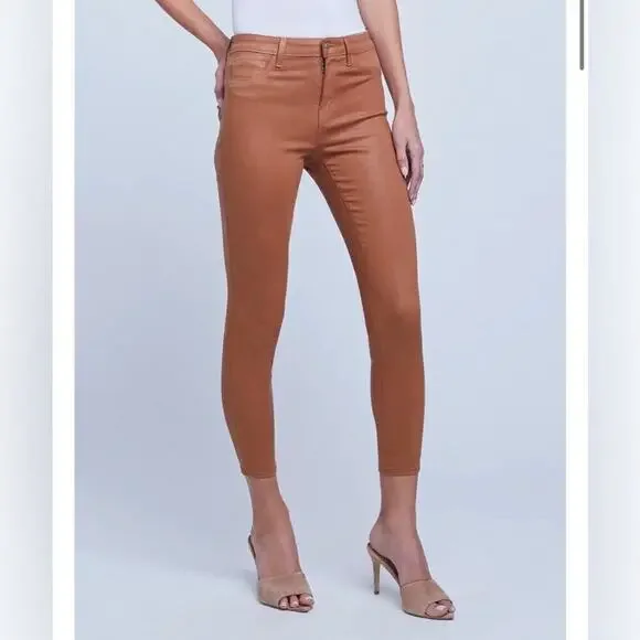 L’Agence NEW Womens Margot Skinny High Rise Jeans sz 24 Java Coated Wax Denim - Picture 2 of 14